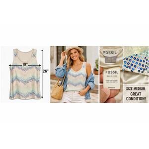 Fossil Sequin Racerback Tank Top Medium Coastal Boho Y2K Glam Chevron Festival
